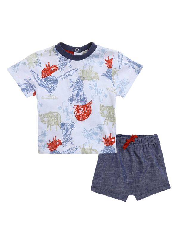 Boys Medium Blue Printed T-Shirt with Short Pants image number 0